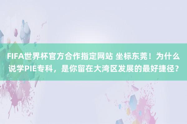 FIFA世界杯官方合作指定网站 坐标东莞!为什么说学PIE专科,是你留在大湾区发展的最好捷径?