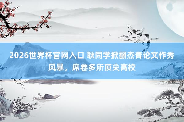 2026世界杯官网入口 耿同学掀翻杰青论文作秀风暴,席卷多所顶尖高校