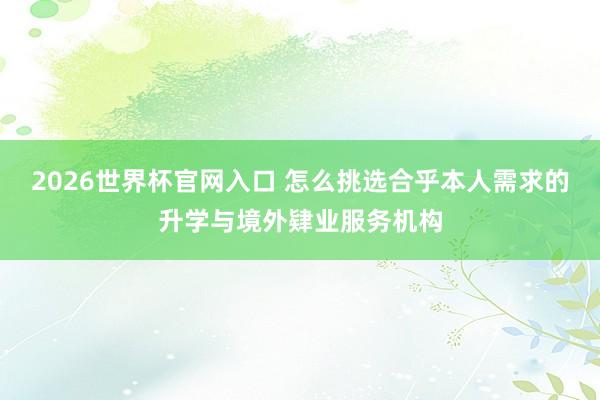 2026世界杯官网入口 怎么挑选合乎本人需求的升学与境外肄业服务机构