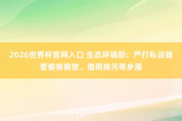 2026世界杯官网入口 生态环境部:严打私设暗管偷排偷放、借雨排污等步履